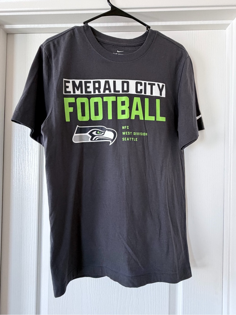 Nike Black Seattle 'Emerald City Football' Graphic Tee with Neon Green Accents